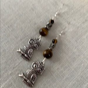 Tigereye and Owl Earring Silver